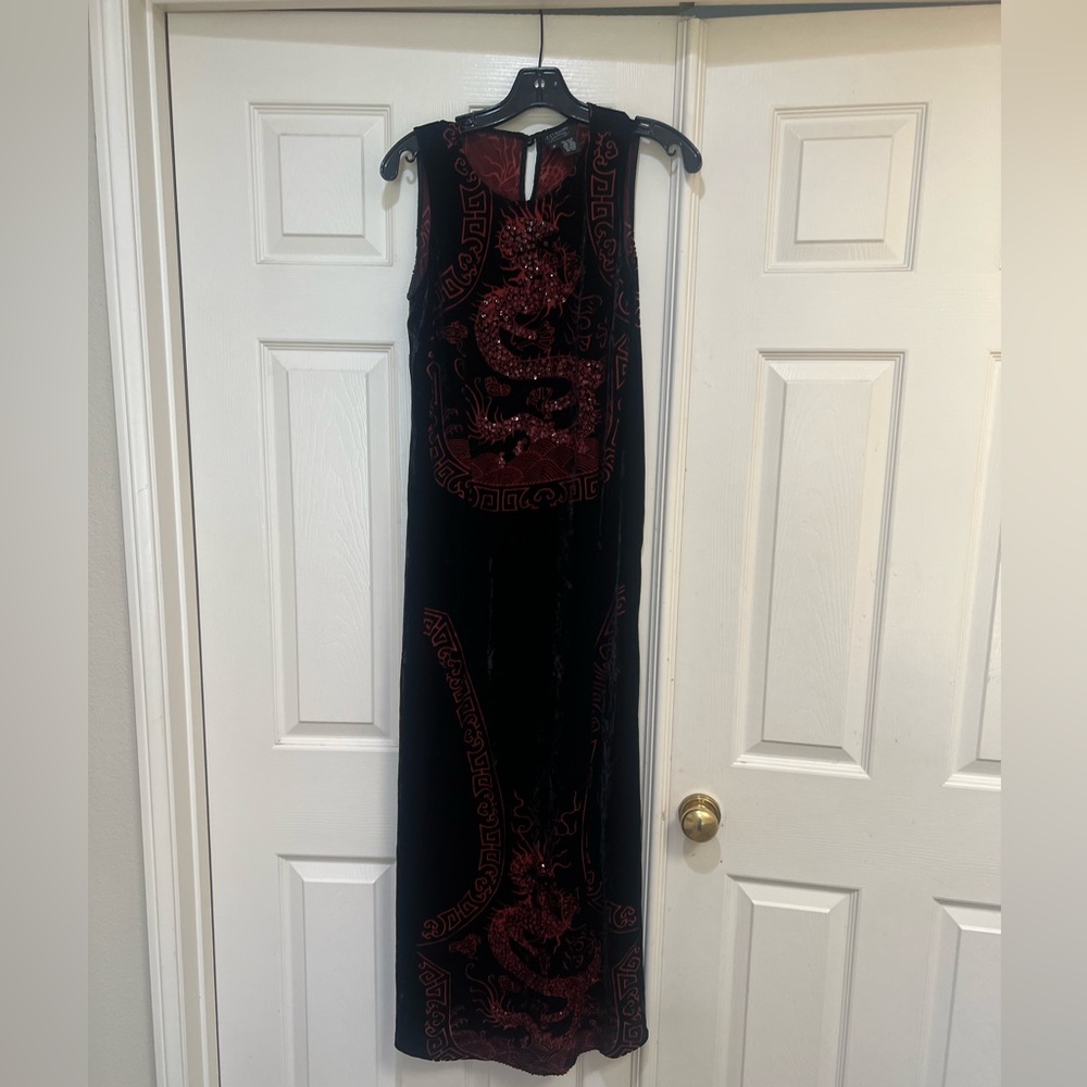 CITRON Santa Monica Red Velvet Burnout Sequence Dragons Tank Dress Long Maxi S